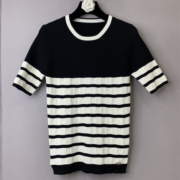 

911 2022 runway summer brand same style sweater crew neck short sleeve pullover black white pink women's sweaters yiduo, White;black