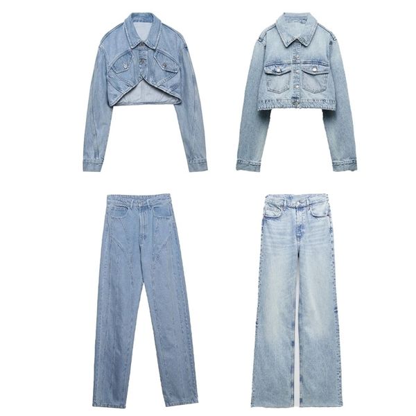 

women's jeans spring women's fashion retro all-match high waist stitching decoration casual pocket button straight jeans 220926, Blue