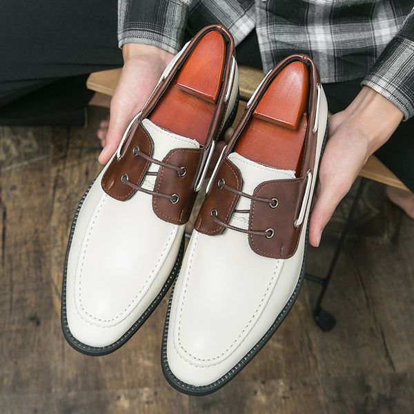 

Fashion Derby Shoes Men Shoes Color-blocking PU Stitching Wingtip Lace-Up Classic Business Casual Wedding Daily AD285, Clear