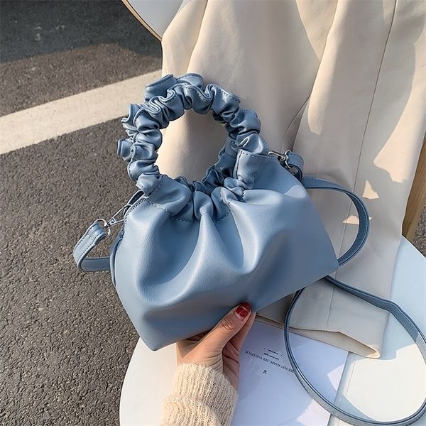 

evening bags retro tote women leather clutches vintage ruched shoulder messenger for handbag and purses female hobo 220927