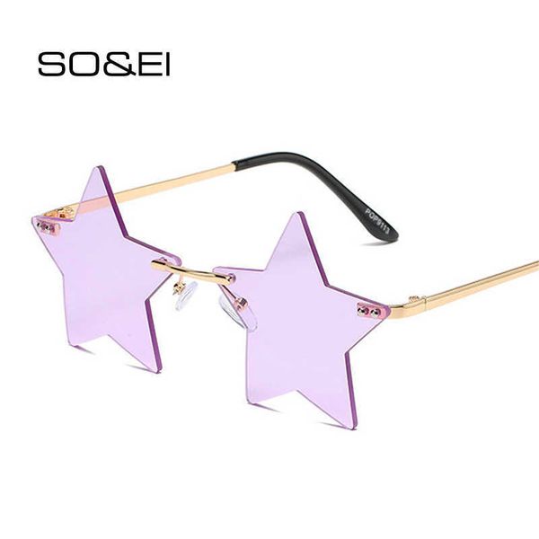 

so ei vintage unique star shape mirror rimless sunglasses women fashion clear ocean lens eyewear men trending sun glasses shades 0928, White;black