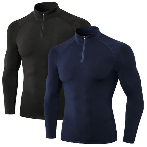 

men's thermal underwear male quarter zip pullover mens thermal compression shirt workout sports long sleeve with fleece lined 1 or 2 p, Black;white