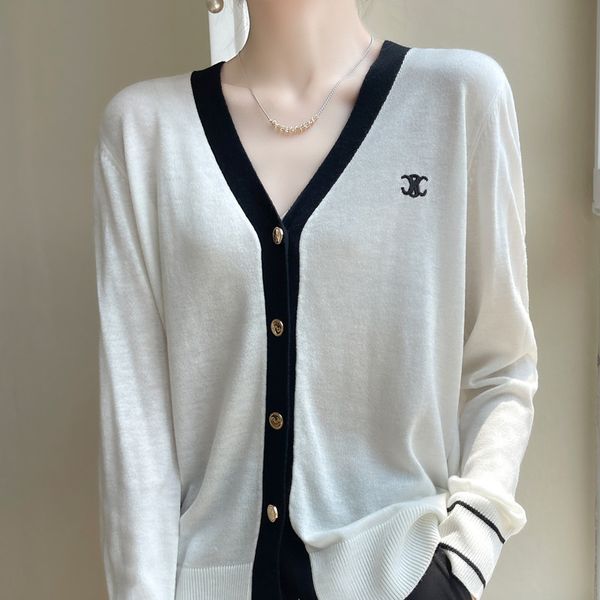 

women's knits tees spring autumn wool ladies cardigan sweater casual vneck stitching cashmere knitted sweater women's 220928, White
