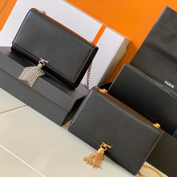 

tassel kate designer shoulder bag luxury chain crossbody black plain weave leather bags classic flap bag