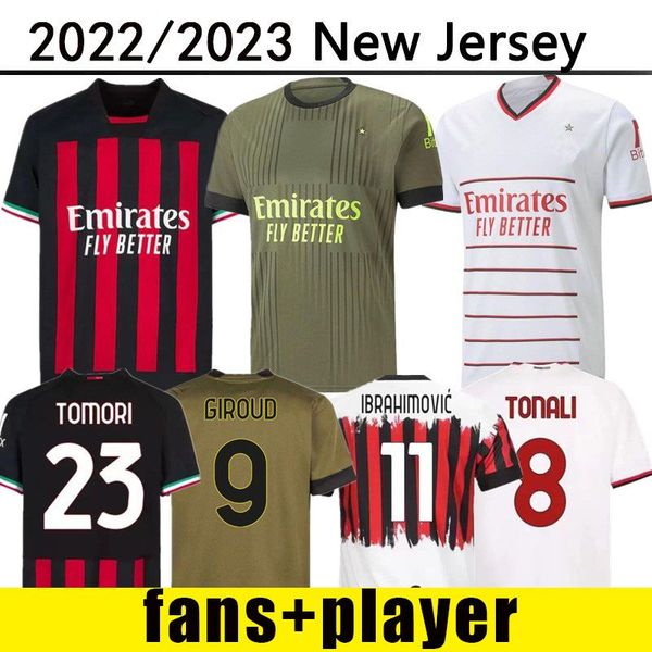 

22 23 ibrahimovic fans player version soccer jerseys 4th giroud jersey paqueta romagnoli brahim 2022 2023 theo football shirt, White;black
