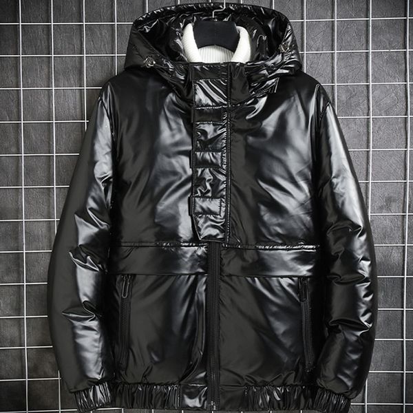 

new men white duck down jackets winter warm hooded thicken puffer jacket mens windproof parkas casual outwear coats windbreaker, Black