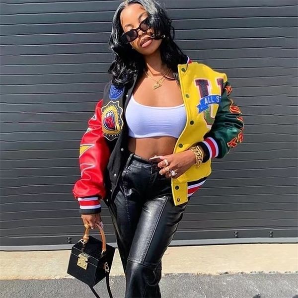 

women's jackets ins women's jacket europe and the united states baseball uniform hip-hop print fashion personality trend couple ja, Black;brown