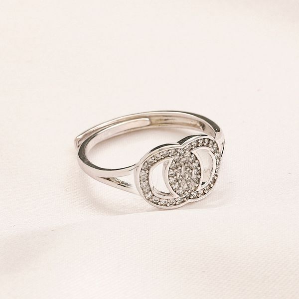

fashion jewelry designer letter rings women loves charms wedding supplies zircon 18k gold plated copper finger adjustable open ring luxury a, Silver