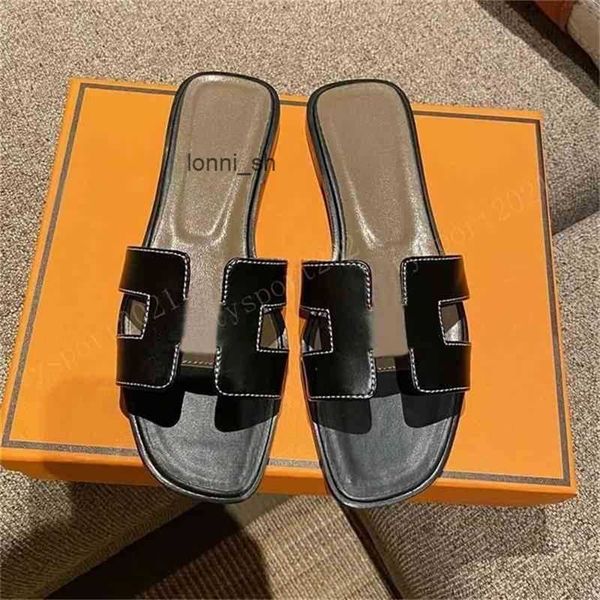 

designer slippers sandals hermee shoes women high designer quality leather summer beach slide classic flat fashion s shoes loversp3t6, Black