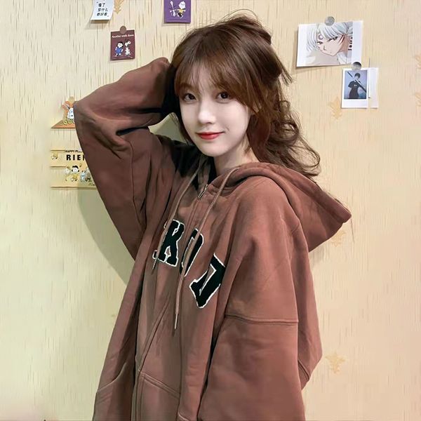 

women's hoodies sweatshirts zipper hoodie jacket y2k women's sweatshirt korean super large letter printed hoodie street spring coa, Black