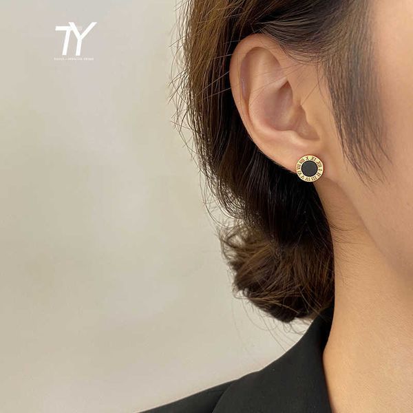 

new classic steel black roman numeral earrings for woman fashion jewelry girl's simple luxury ear accessories, Golden;silver