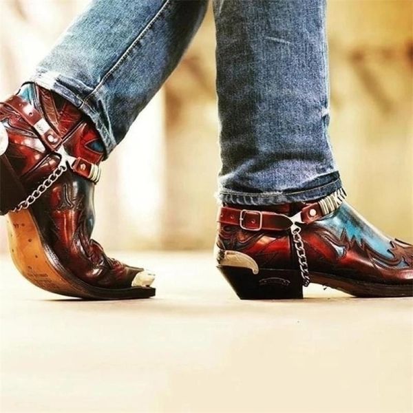 

boots men outdoor retro cool motorcycle cowboy male fashion pointed toe faux leather slip-on 220926, Black