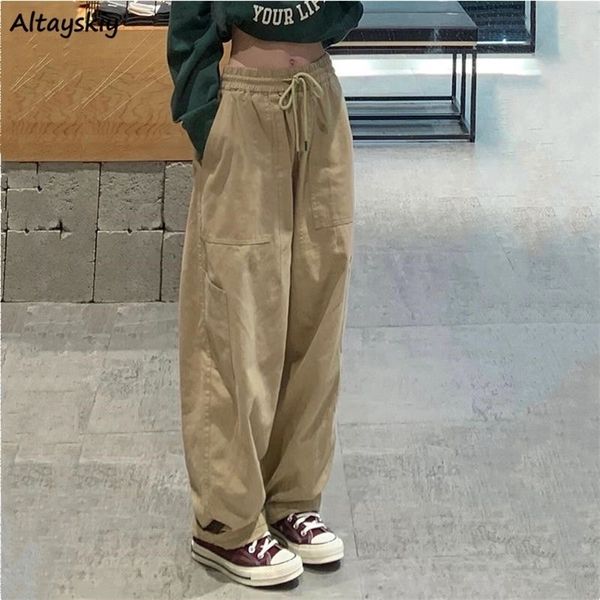

women's pants capris women s-3xl casual safari style drawstring high waist trousers loose japanese streetwear vintage solid color hip-h, Black;white