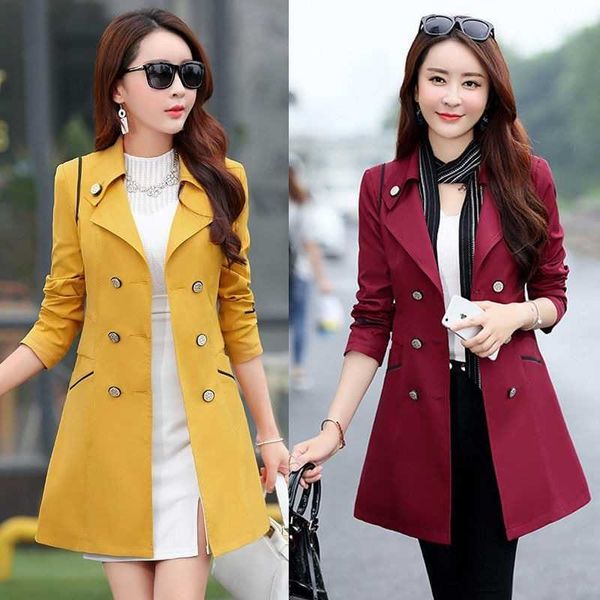 

trench coats autumn new high fashion brand woman classic double breasted trench waterproof raincoat business outerwear coat w117 y2209, Tan;black
