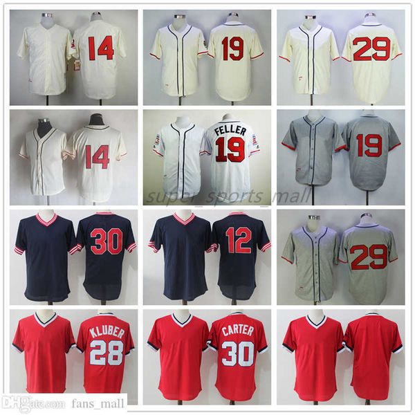 

man women youth mitchell and ness baseball jersey vintage 12 francisco lindor 14 larry doby 19 bob feller 28 corey kluber 29 satchel paige 3, Blue;black