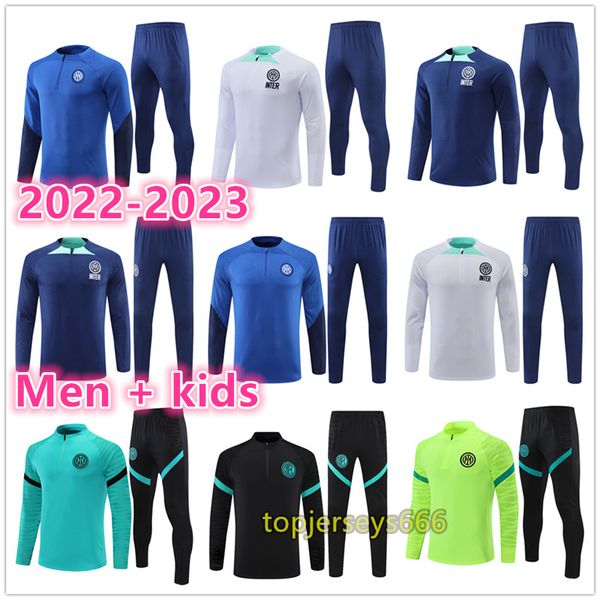 

2022 2023 inter mens and kids soccer tracksuit kit 22 23 men and boys football training tracksuits chandal futbol survetement foot tuta, Black