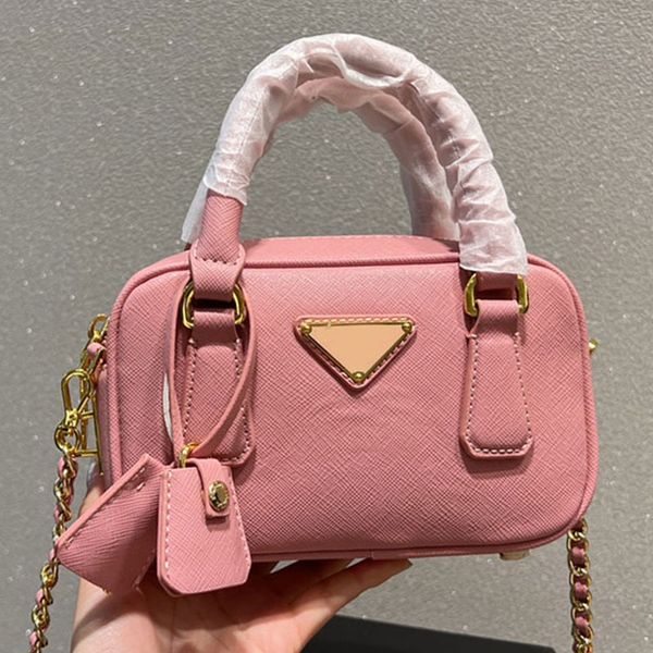 

camera mini tote bag crossbody shoulder bags women handbag purse triangle pattern metal letter chains detachable strap zipper hardware large