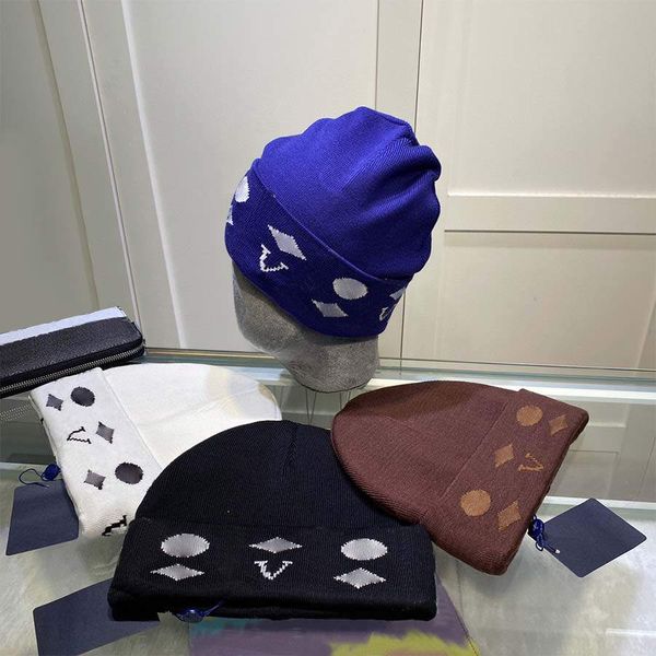 

knitted hat beanie cap designer letter pattern skull caps for man woman winter hats 4 color, Blue;gray