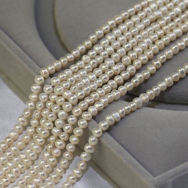 

4-5mm aa potato string freshwater pearl necklace genuine small tiny size pearl beads, Golden;silver
