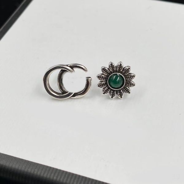 

2022 new fashion brand stud earrings two letters gemstone petals personality ladies wedding party designer jewelry excellent quality with bo, Golden;silver
