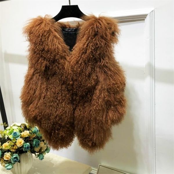 

women's fur faux natural multi colors short vest 100% real genuine mogolia sheep coat drop pure gilet ksr855 220927, Black