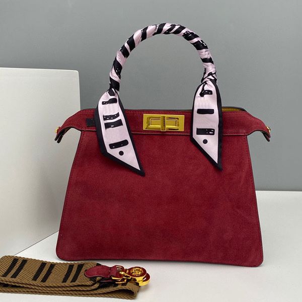 

totes beach bag women shoulder handbag crossbody bags suede leather plain ribbons letter metal accessories rotary lock closure design detach