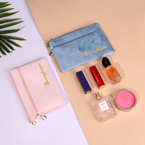 

dhl100pcs cosmetic bags women lint letter prints double zipper lipstick square coin purses mix color