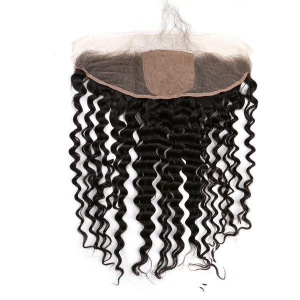 

13x4 deep wave lace frontal with 4x4 silk base closure brazilian human hair pieces natural black color hair extensions bellahair, Black;brown