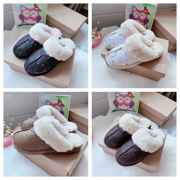 

designer classic women men slippers australian wgg slipper monograms fur slides snow half sandal fluff fuzz yeah slide shearling lady winter, Black