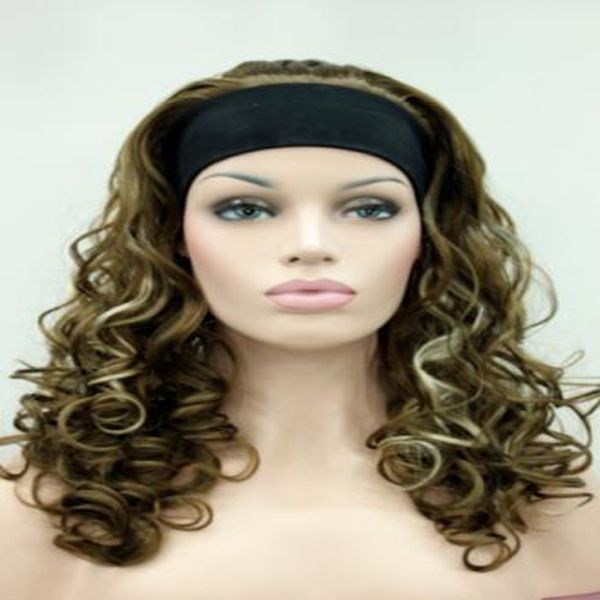 

women long curly wave wig 3/4 half wigs headband cosplay wig ladies wig, Black