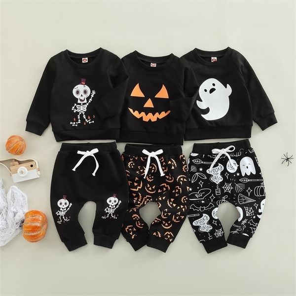 

clothing sets -07-08 lioraitiin 0-3years toddler baby boy girl 2pcs autumn halloween clothing long sleeve ghostwry faceskull pant 220928, White