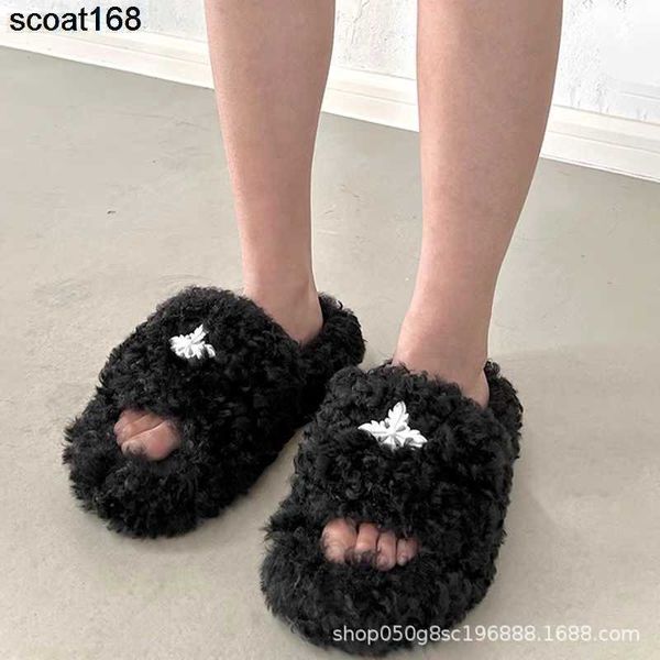 

slippers designer famous brand smfk cross flower slipper women black wool comfortable versatile plush sandals
