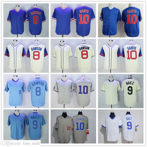 

man women youth mitchell and ness baseball jersey vintage stitched 10 ron santo 8 andre dawson 9 javier baez jerseys 1994 retro, Blue;black