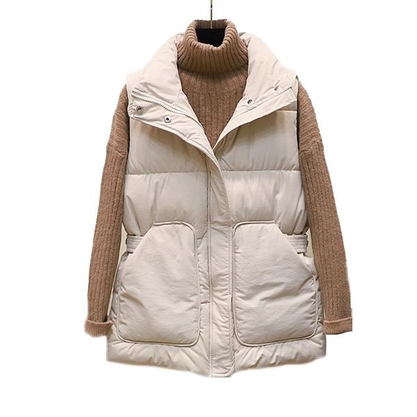 

women's vests down cotton body warm coat winter ladies casual waistcoat female sleeveless long jacket slim 220928, Black;white
