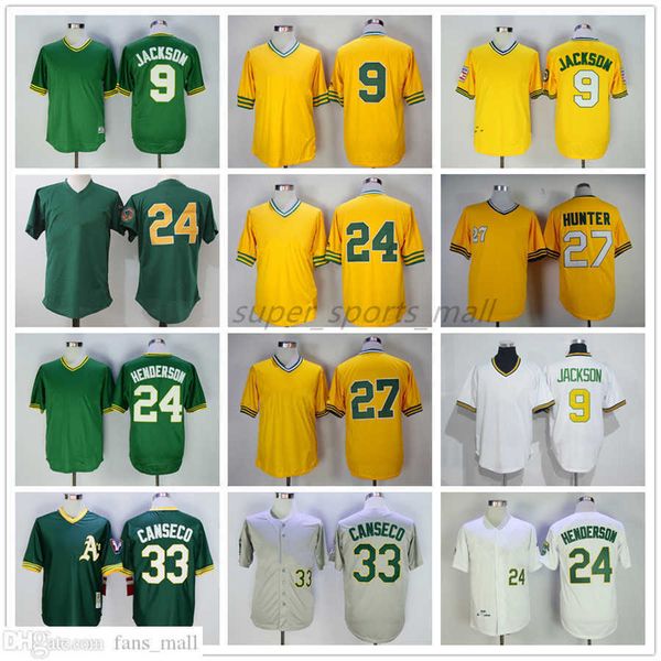 

man women youth mitchell and ness baseball jersey vintage 9 reggie jackson 24 rickey henderson 27 catfish hunter 33 jose canseco jerseys ret, Blue;black