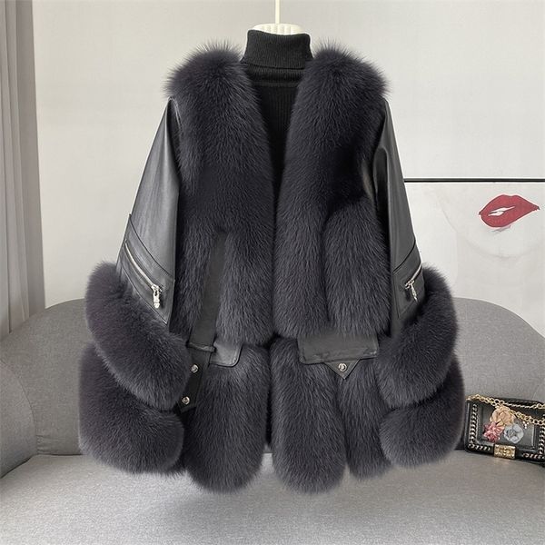 

womens fur faux fur leather coat women luxury fashion short style allinone sheepskin winter genuine youth 220927, Black
