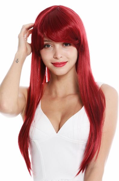 

women's wig ladies cosplay long smooth fringe parted red wig, Black