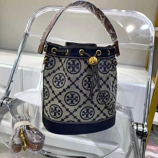 

designer torysburchs bags tb single new fashion versatile drawstring bucket embroidered jacquard one shoulder crossbody women's