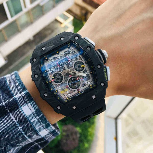

multi-function superclone luxury mens mechanical watch 2022 richa milles carbon fiber automatic calendar week month tape luminous waterproof, Slivery;brown