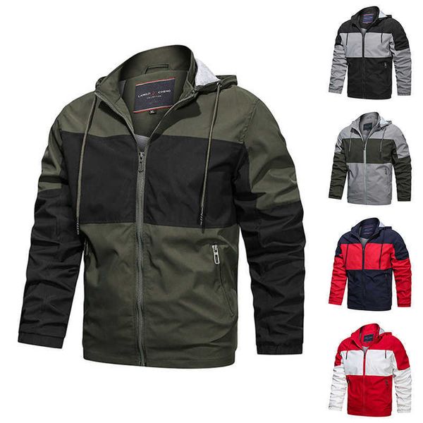 

men's jackets autumn new men's patchwork jacket contrast color hooded zipper casual jackets male sport windbreaker coat couple loo, Black;brown