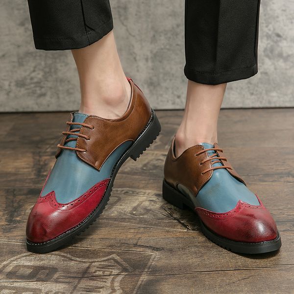 

Classic Colorblock Derby Shoes PU Leather Casual Lace Up Fashion Trend Pointed Toe Business Dress Shoes DP446, Clear