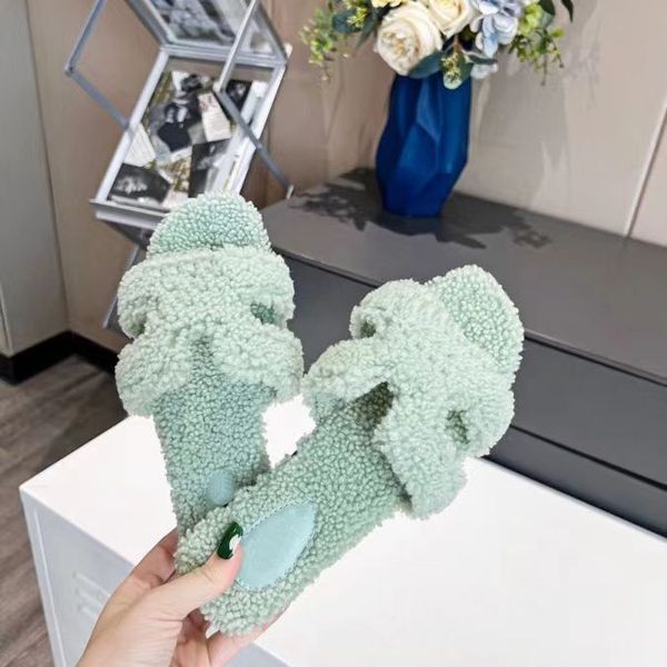 

furry wool slides designer women's slipper for winter home comfort fashion, Black