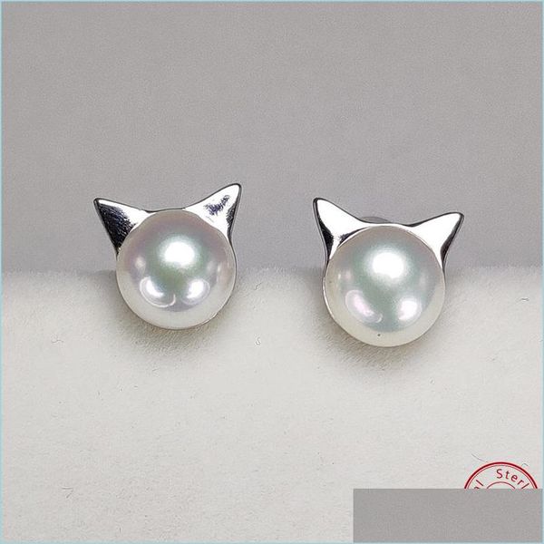 

stud cat pearl earrings s925 sterling sier stud fashion jewelry 6-7mm for women girl diy wedding gift drop delivery 2021 bdejewelry dhlmx, Golden;silver