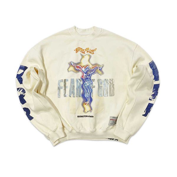 

rrr123 jointly named gospel cross dissolved high street american pullover round neck loose plush sweatshirt male winter, Black