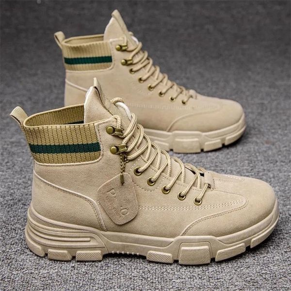 

boots men leather waterproof lace up military winter ankle lightweight shoes for casual non slip 220928, Black