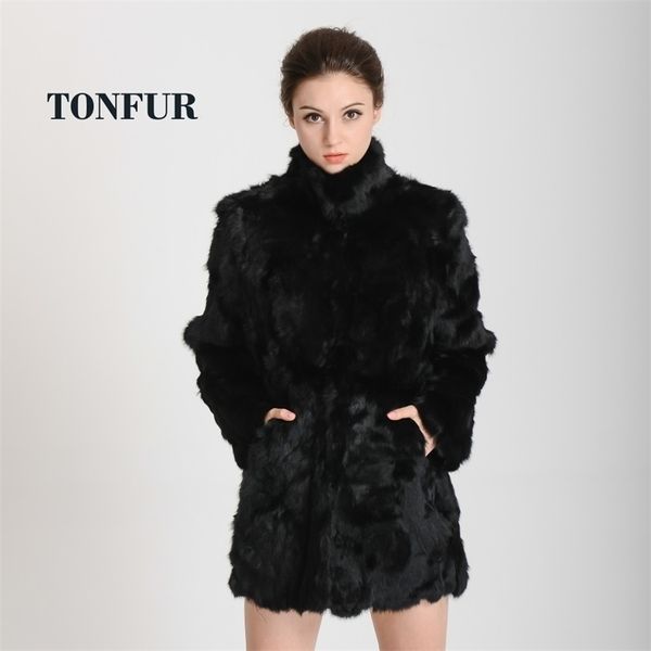 

women's fur faux women fashion real rabbit coat mandarin collar natural jacket long customize female drop overcoat hp147 220927, Black