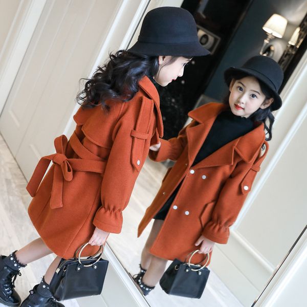 

coat girl woolen autumn winter thick outwear kid jackets children long s fashion teenage warm jacke wind cloak 220927, Blue;gray