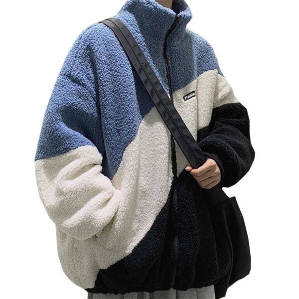 

mens hoodies sweatshirts product polar fleece winter casual men hoodie sweatshirt harajuku stitching blue zipper keep warm long sleeves male, Black