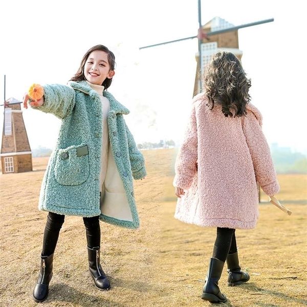 

coat winter girls fur elegant thick warm baby jackets parka children outerwear clothes teenage kids windbreaker 220927, Blue;gray