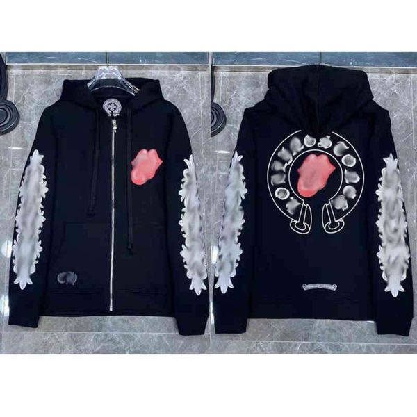 

fleece men's hoodies sweatshirts luxury classic brand ch designer hoodie fashion men women horseshoe sanskrit loose zipper jacket pullo, Black